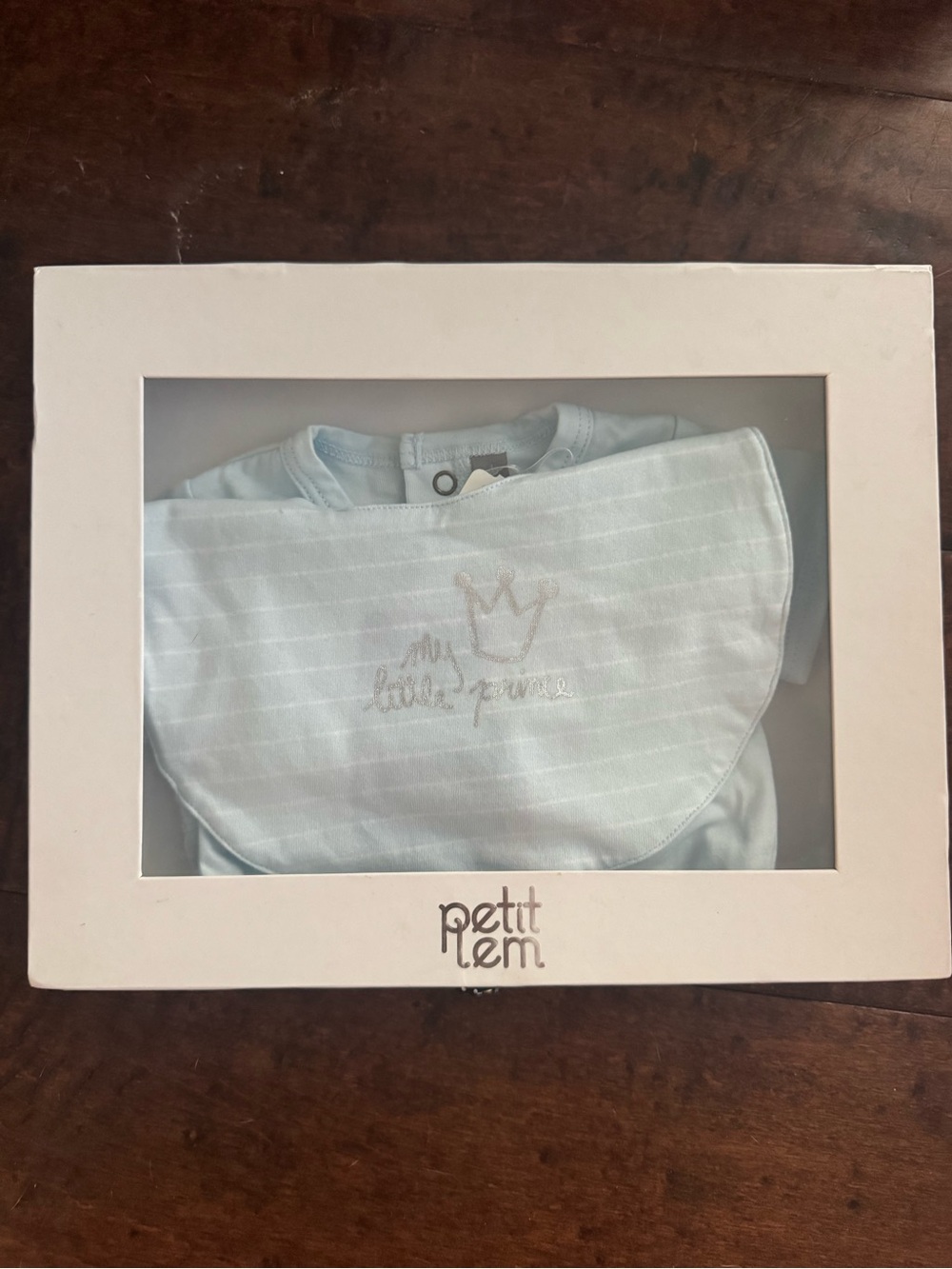 Petit Lem Pale Blue Striped Bodysuit & Bib Set